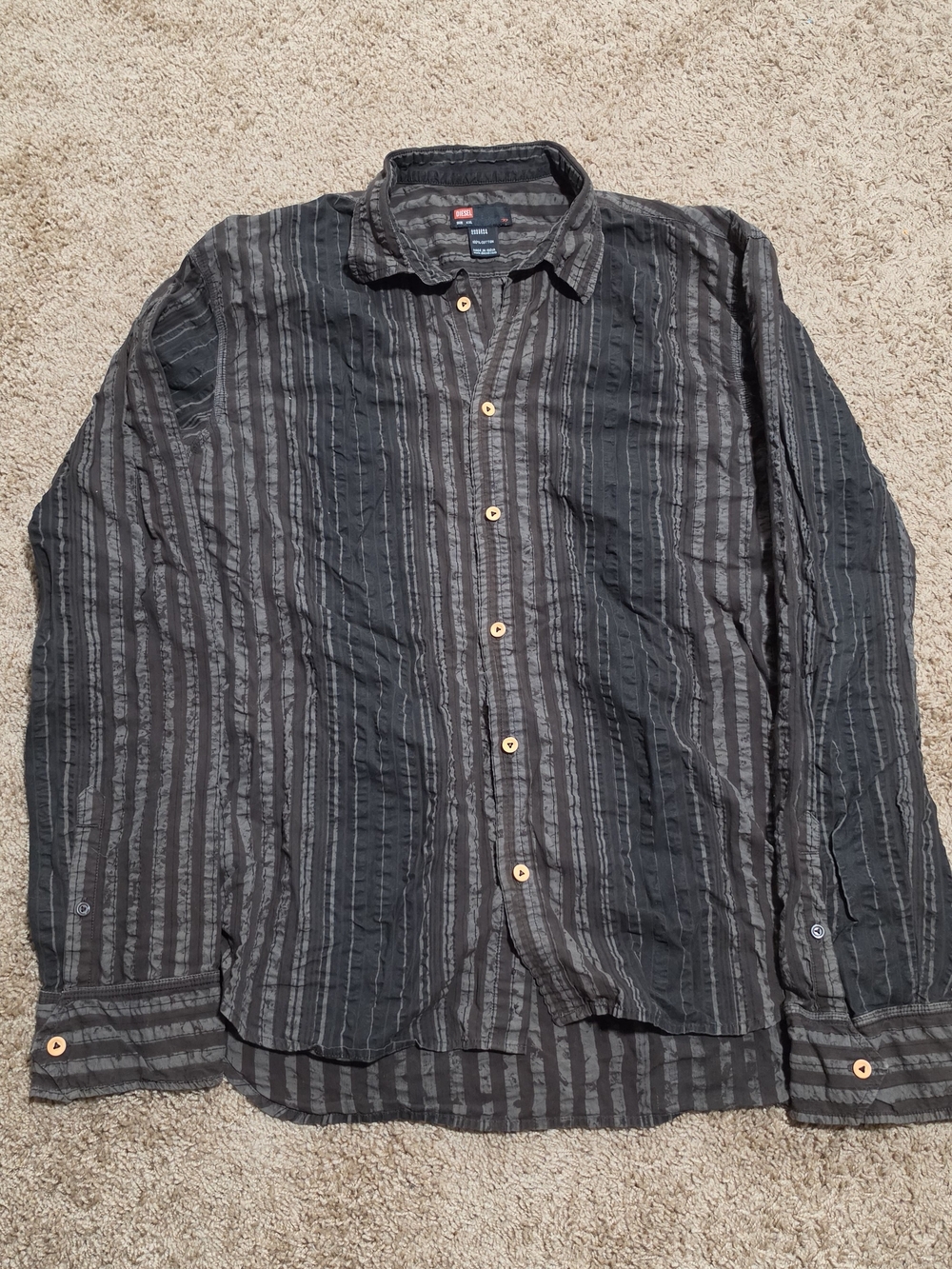 Vintage Diesel Striped Long Sleeve Button-Down Shirt, Brown/Black, Size XXL